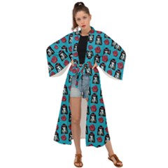 Girl Flower Pattern Blue Maxi Kimono by snowwhitegirl