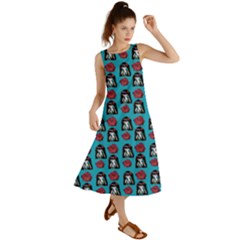 Girl Flower Pattern Blue Summer Maxi Dress by snowwhitegirl