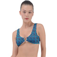 Girl Flower Pattern Blue Ring Detail Bikini Top