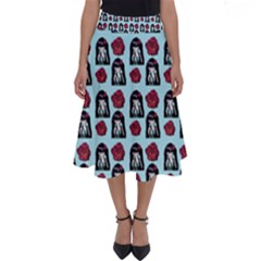 Girl Flower Pattern Light Blue Perfect Length Midi Skirt by snowwhitegirl