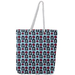 Girl Flower Pattern Light Blue Full Print Rope Handle Tote (large) by snowwhitegirl