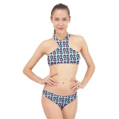 Girl Flower Pattern Light Blue High Neck Bikini Set by snowwhitegirl