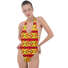 Dont Smoke Backless Halter One Piece Swimsuit