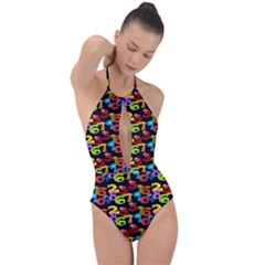 Mathematics Plunge Cut Halter Swimsuit