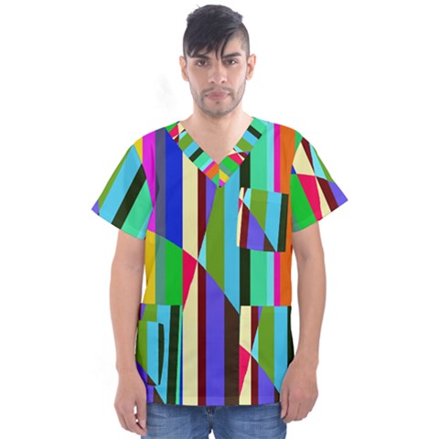 Stripes Interrupted Men s V-neck Scrub Top by bloomingvinedesign