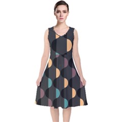 Abstract Background Modern Design V-neck Midi Sleeveless Dress  by Wegoenart