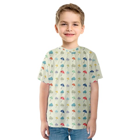 Clouds And Umbrellas Seasons Pattern Kids  Sport Mesh Tee by Wegoenart