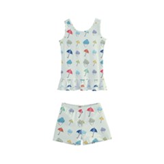 Clouds And Umbrellas Seasons Pattern Kids  Boyleg Swimsuit by Wegoenart