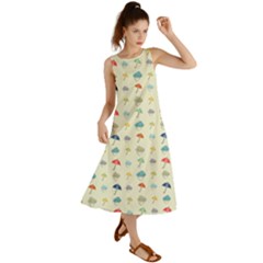 Clouds And Umbrellas Seasons Pattern Summer Maxi Dress