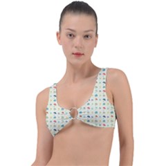 Clouds And Umbrellas Seasons Pattern Ring Detail Bikini Top