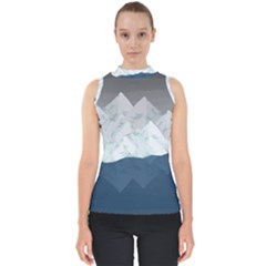 Snow Mountains Sea Sun Landscape Mock Neck Shell Top by Wegoenart