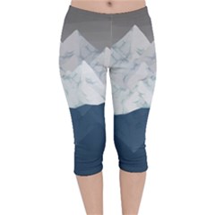 Snow Mountains Sea Sun Landscape Velvet Capri Leggings  by Wegoenart