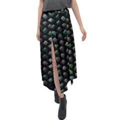 Abstract Green Design Scales Velour Split Maxi Skirt by Wegoenart