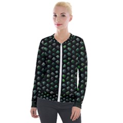 Abstract Green Design Scales Velour Zip Up Jacket by Wegoenart