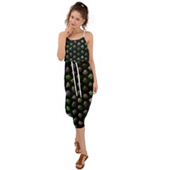 Abstract Green Design Scales Waist Tie Cover Up Chiffon Dress