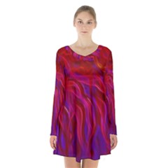 Background Texture Pattern Long Sleeve Velvet V-neck Dress by Wegoenart