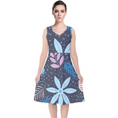 Pattern Nature Color Banner Modern V-neck Midi Sleeveless Dress  by Wegoenart