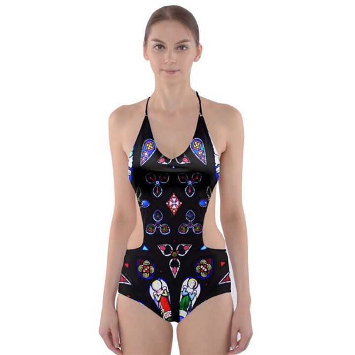 Barcelona Cathedral Spain Stained Glass Cut-Out One Piece Swimsuit