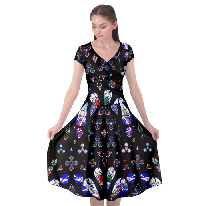 Barcelona Cathedral Spain Stained Glass Cap Sleeve Wrap Front Dress