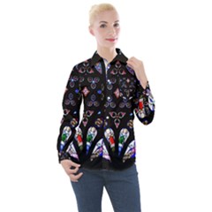 Barcelona Cathedral Spain Stained Glass Women s Long Sleeve Pocket Shirt