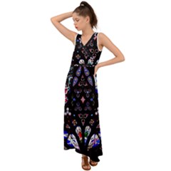 Barcelona Cathedral Spain Stained Glass V-neck Chiffon Maxi Dress