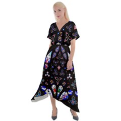 Barcelona Cathedral Spain Stained Glass Cross Front Sharkbite Hem Maxi Dress