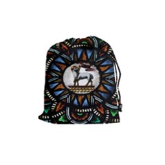 Spain Catalonia Montserrat Church  Stained Glass Drawstring Pouch (medium) by Wegoenart