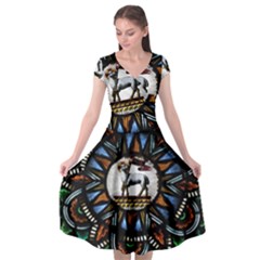 Spain Catalonia Montserrat Church  Stained Glass Cap Sleeve Wrap Front Dress by Wegoenart