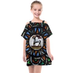 Spain Catalonia Montserrat Church  Stained Glass Kids  One Piece Chiffon Dress