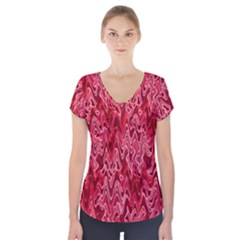 Background Abstract Surface Red Short Sleeve Front Detail Top by Wegoenart