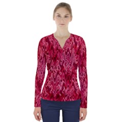 Background Abstract Surface Red V-neck Long Sleeve Top