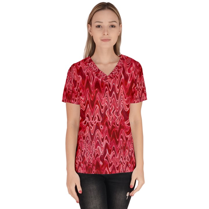 Background Abstract Surface Red Women s V-Neck Scrub Top