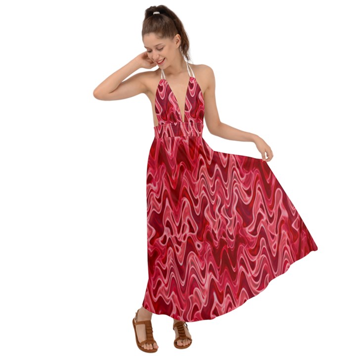 Background Abstract Surface Red Backless Maxi Beach Dress