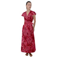 Background Abstract Surface Red Flutter Sleeve Maxi Dress