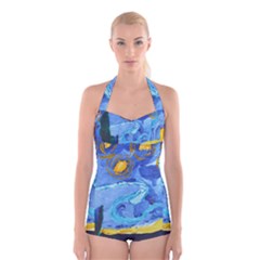 Painting Illustrations Vincent Van Gogh Boyleg Halter Swimsuit  by Wegoenart