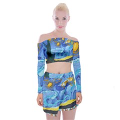 Painting Illustrations Vincent Van Gogh Off Shoulder Top With Mini Skirt Set by Wegoenart