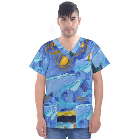 Painting Illustrations Vincent Van Gogh Men s V-neck Scrub Top by Wegoenart