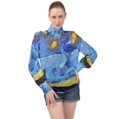 Painting Illustrations Vincent Van Gogh High Neck Long Sleeve Chiffon Top