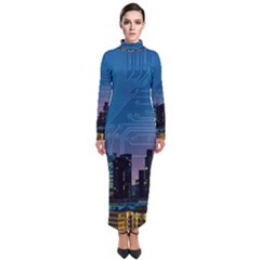 Smart City Circuit Board Turtleneck Maxi Dress by Wegoenart