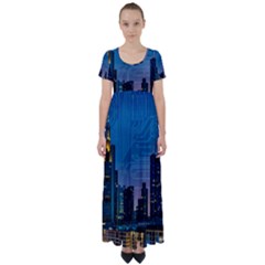 Smart City Circuit Board High Waist Short Sleeve Maxi Dress by Wegoenart