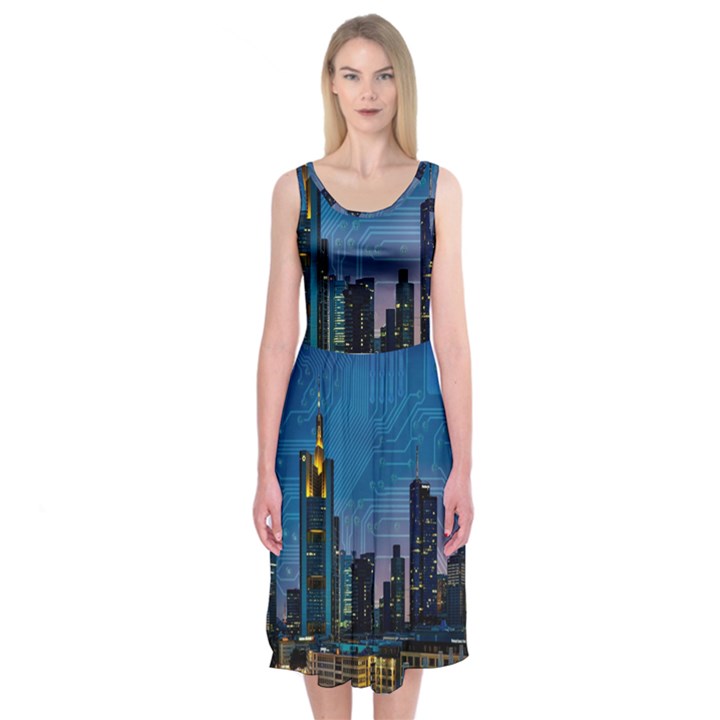 Smart City Circuit Board Midi Sleeveless Dress