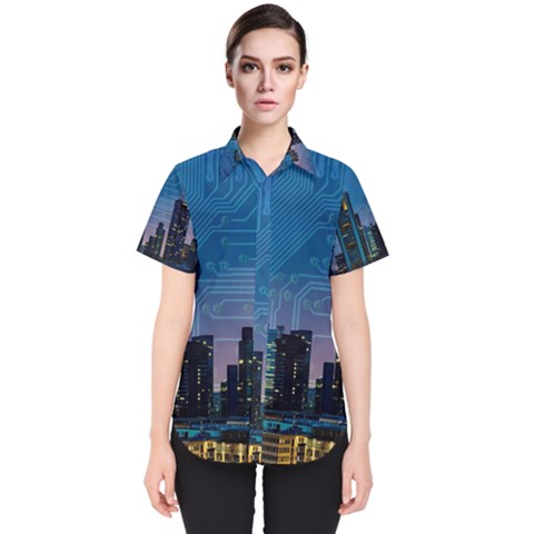 Smart City Circuit Board Women s Short Sleeve Shirt by Wegoenart