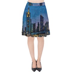 Smart City Circuit Board Velvet High Waist Skirt by Wegoenart