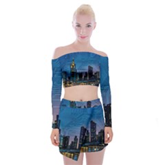 Smart City Circuit Board Off Shoulder Top With Mini Skirt Set by Wegoenart