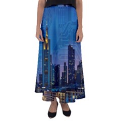 Smart City Circuit Board Flared Maxi Skirt by Wegoenart