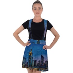 Smart City Circuit Board Velvet Suspender Skater Skirt