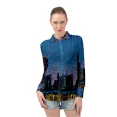 Smart City Circuit Board Long Sleeve Chiffon Shirt