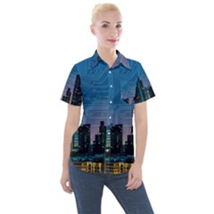 Smart City Circuit Board Women s Short Sleeve Pocket Shirt