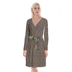 Tribal Leaves House Art Tribal Art Long Sleeve Velvet Front Wrap Dress