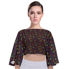 Tribal Leaves House Art Tribal Art Tie Back Butterfly Sleeve Chiffon Top